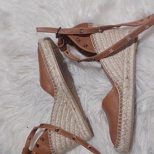 Maypol cognac leather 3in espadrille wedge